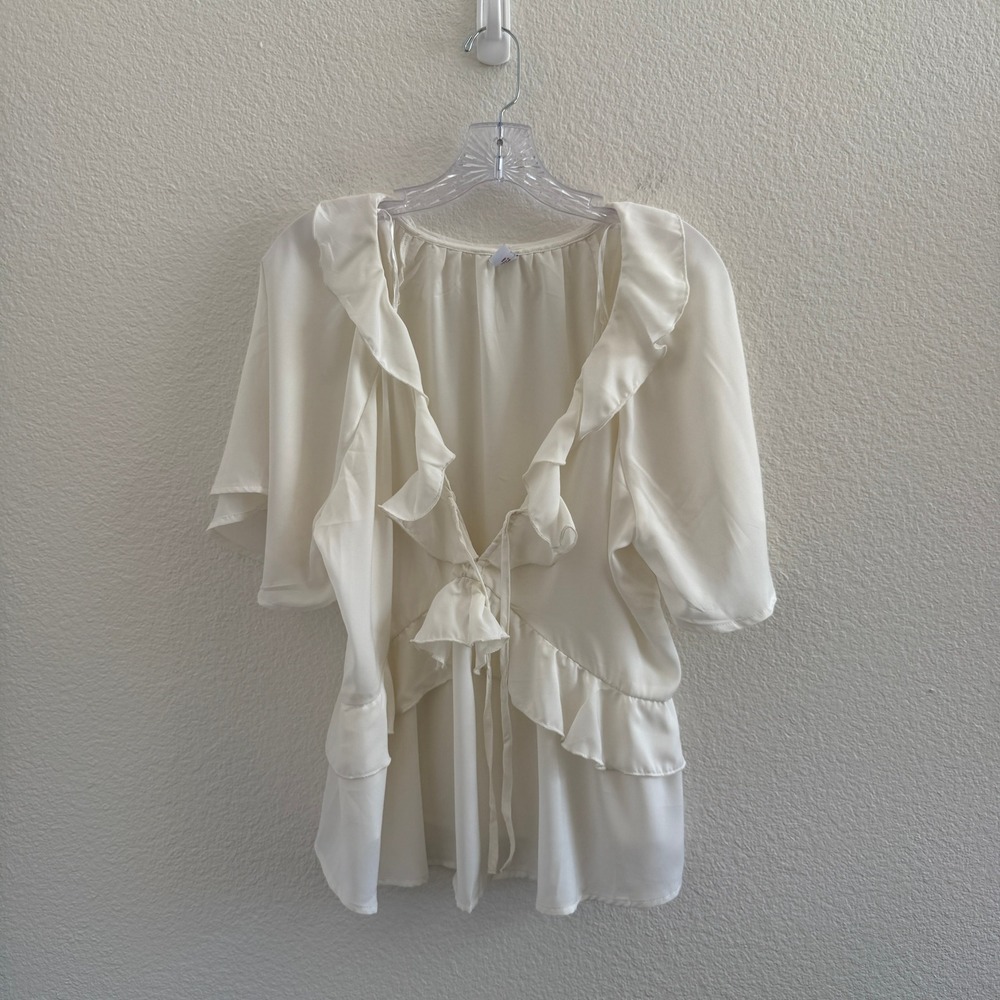 Old Navy Cream Ruffle Tie Front Flutter Sleeve Blouse Large Tall
